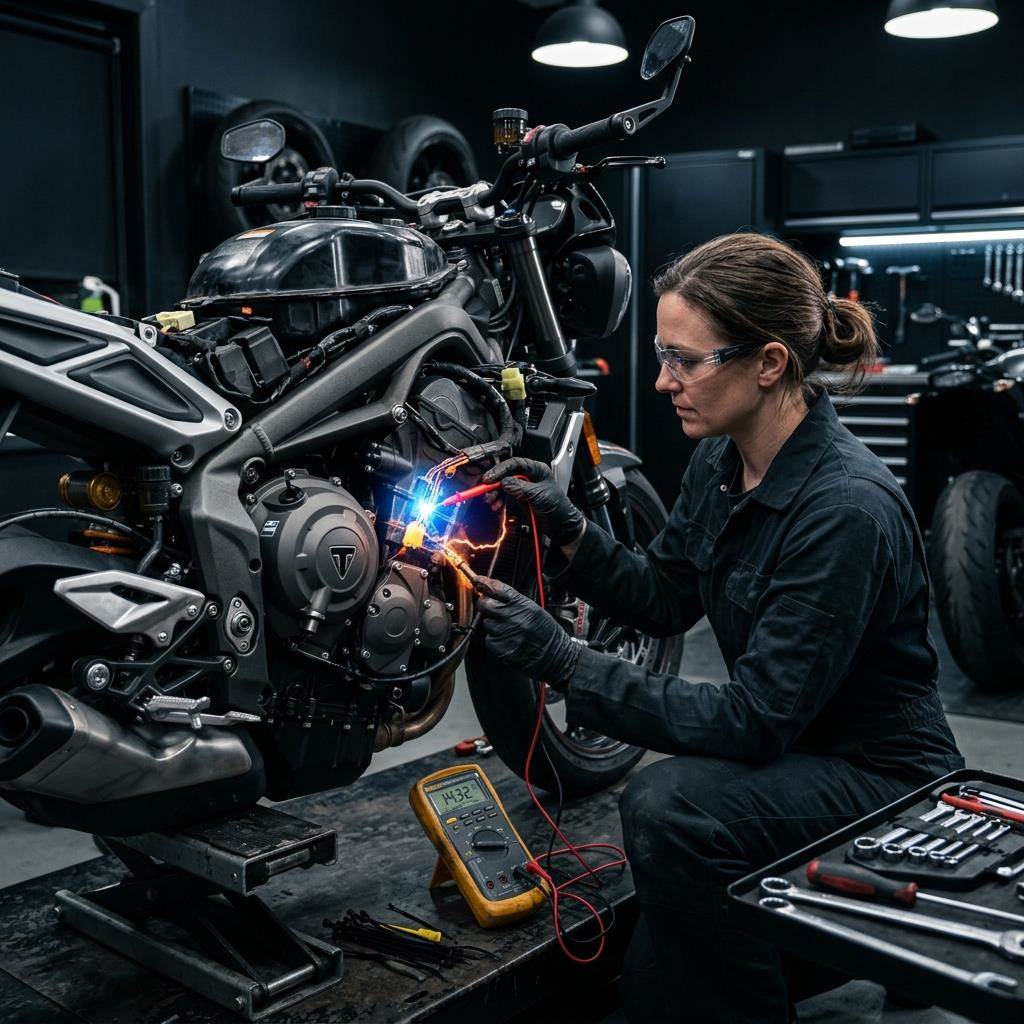 Revisión eléctrica de moto en taller